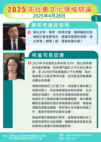 2025年4月28日 2025年社會文化辯論 顏奕恆議員提問